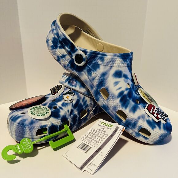 Levis X Crocs Classic‎ Clog Blue Tie Dye Men\'s 12 Levi Strauss Peace Love Charms main image 9